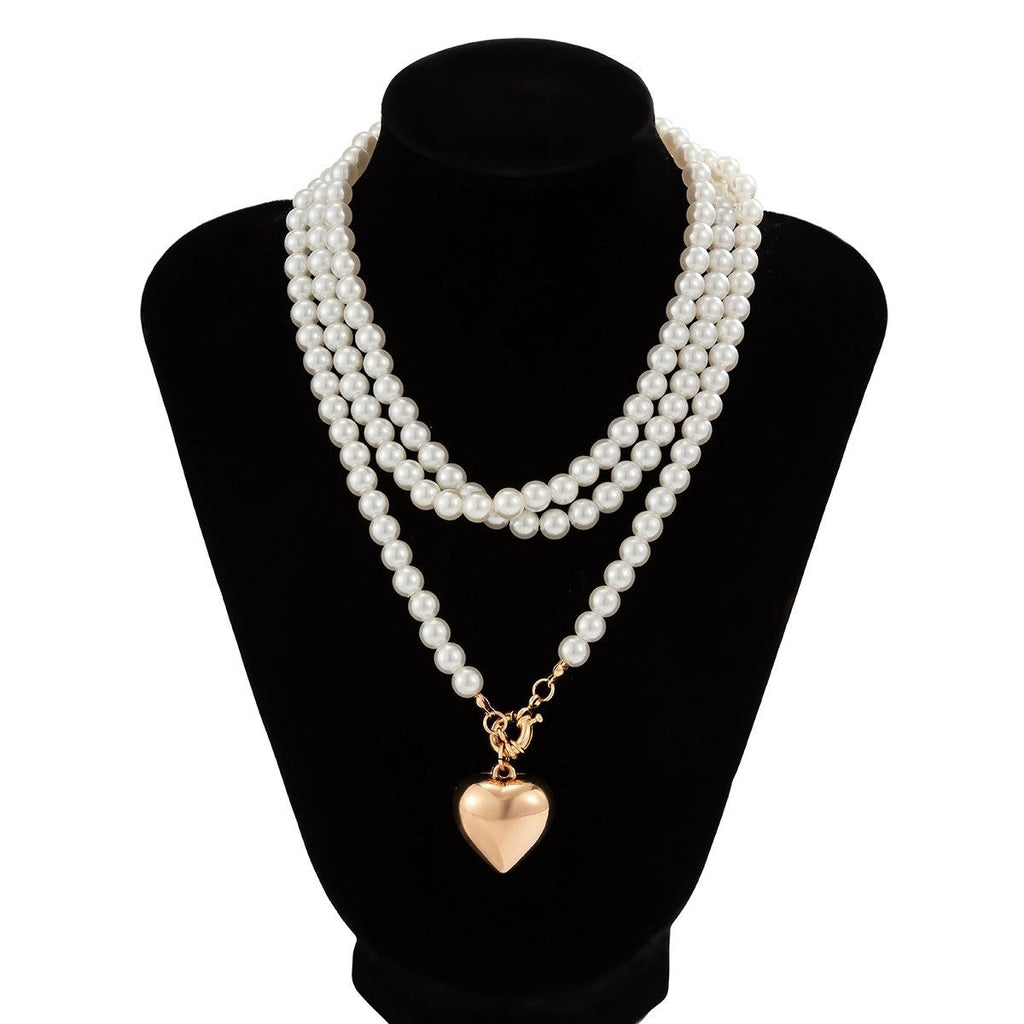 MULTI WRAP PEARL BEADED HEART CHARM NECKLACE | 40NK9464
