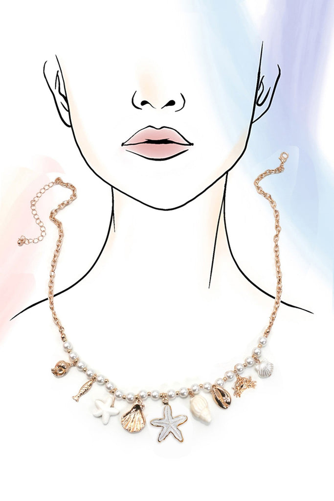 CHARM PERAL NECKLACE-SEASHELL STARFISH CRAB FISH | 80N91704