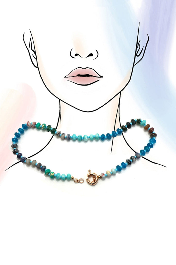 NATURAL STONE CHARM SPRING CLASP BEADED NECKLACE | 40NK9467