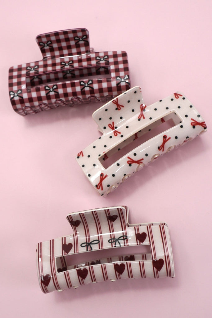 JUMBO BOW HEART RECTANGLE HAIR CLAW CLIPS | 40H935