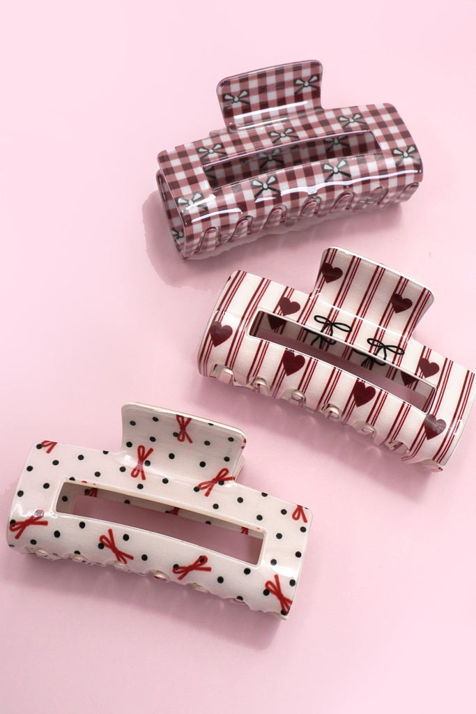 JUMBO BOW HEART RECTANGLE HAIR CLAW CLIPS | 40H935