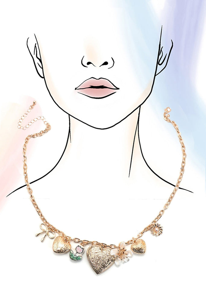 CHARM NECKLACE-HEART LOCKET PORCELAIN FLOWER BOW | 80N91722