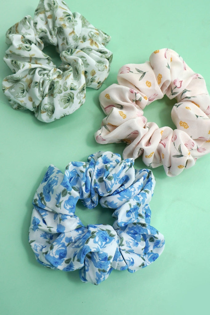 CHIFFON FLORAL TOILE SCRUNCHIES SET OF 3 | 40S738