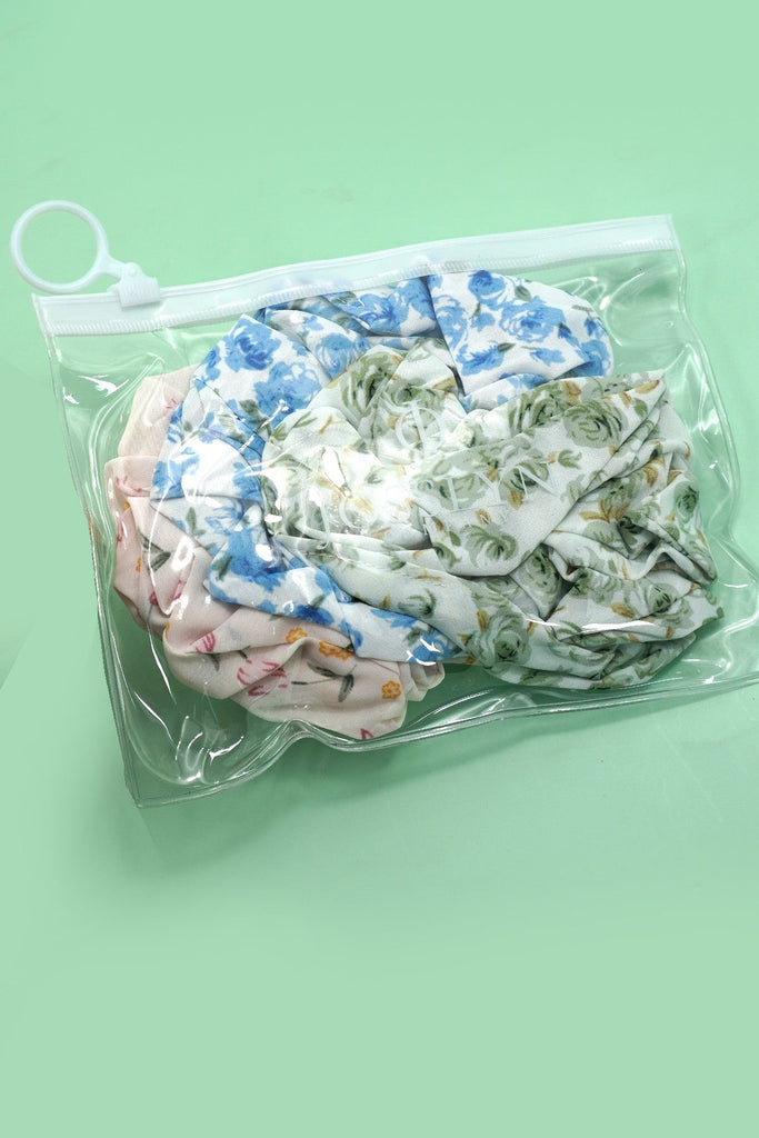 CHIFFON FLORAL TOILE SCRUNCHIES SET OF 3 | 40S738