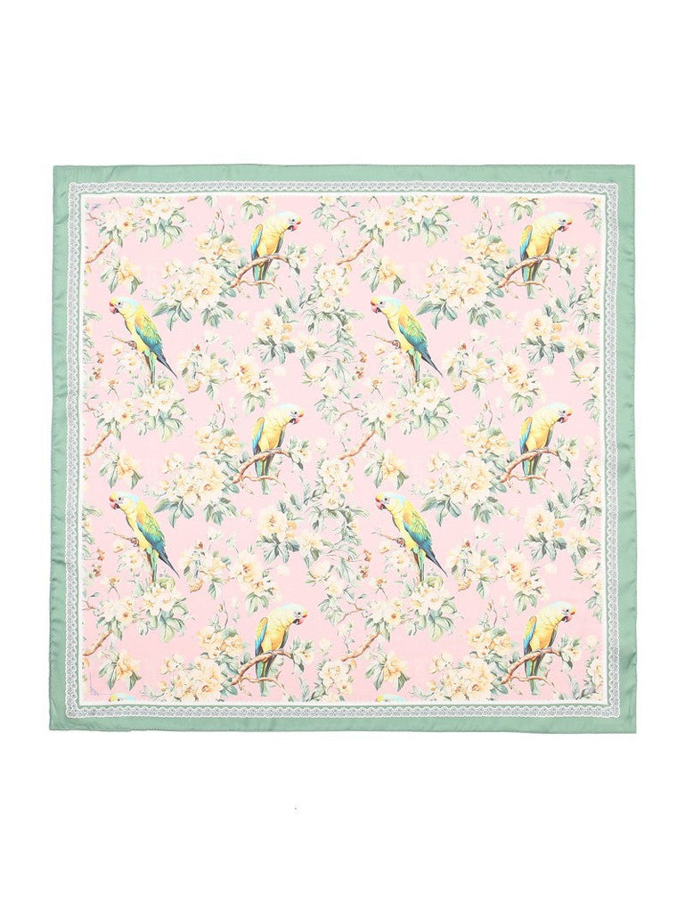 FLORAL BIRD PRINT SILKY FEEL BANDANA SCARF | 40SC641