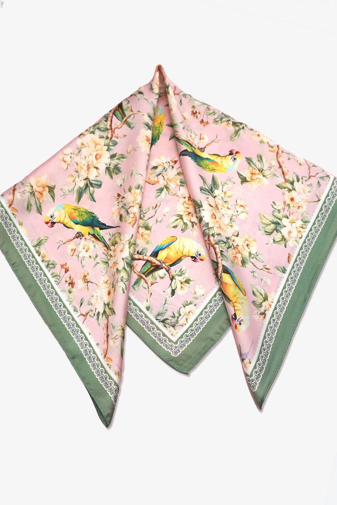 FLORAL BIRD PRINT SILKY FEEL BANDANA SCARF | 40SC641