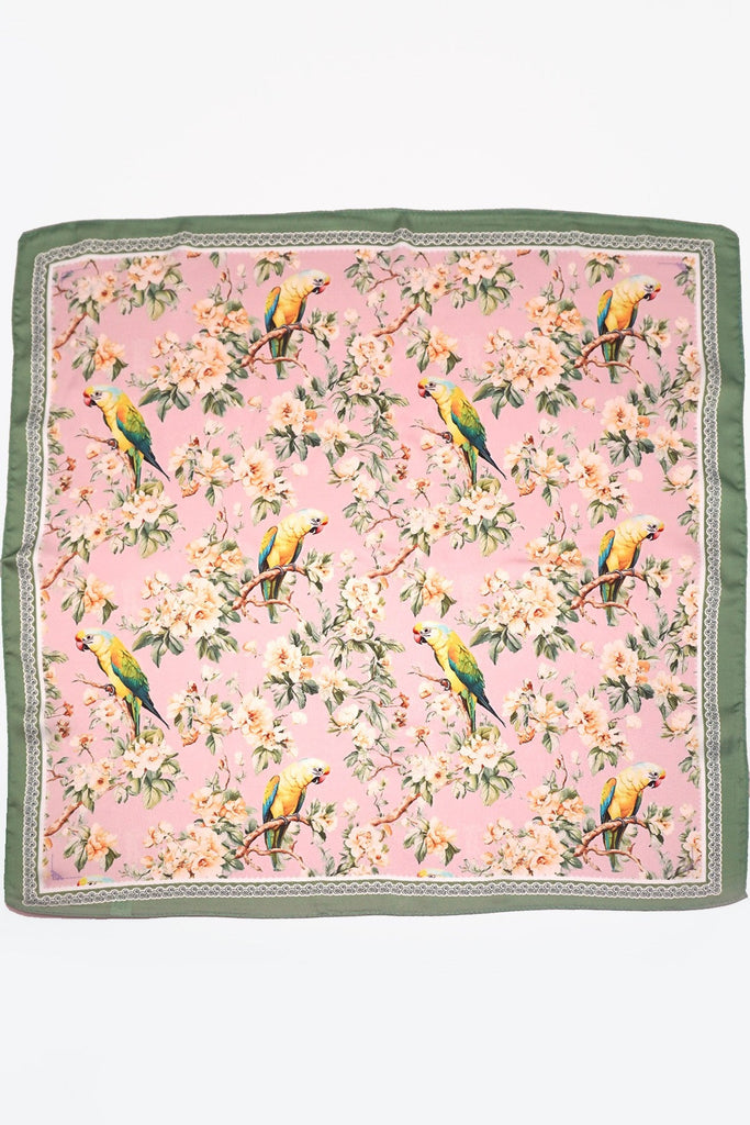 FLORAL BIRD PRINT SILKY FEEL BANDANA SCARF | 40SC641