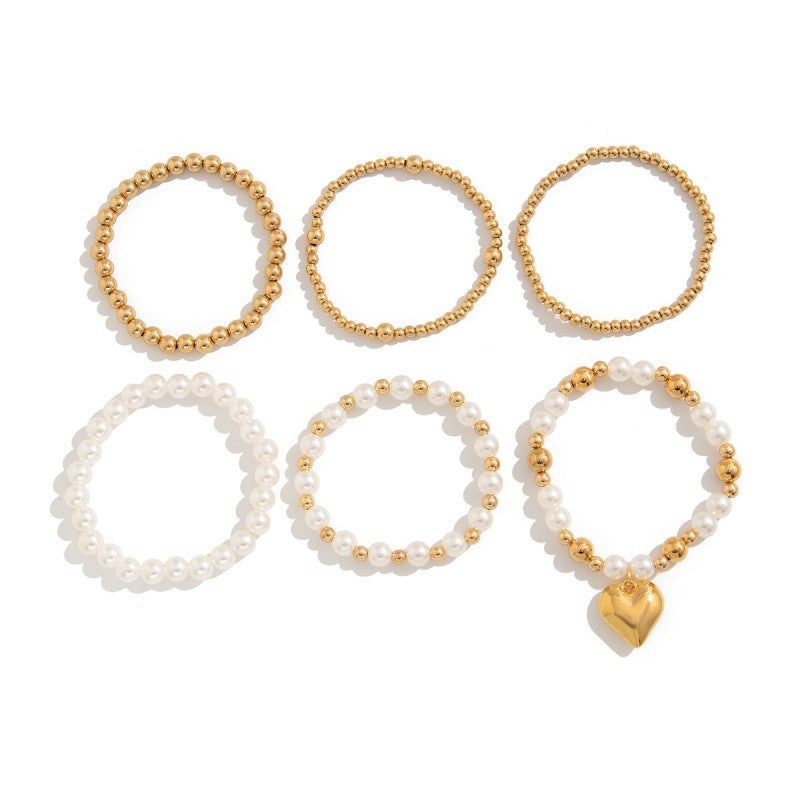 MULTILAYER BALL PEARL CHAIN BEAD HEART BRACELET | 40B5159