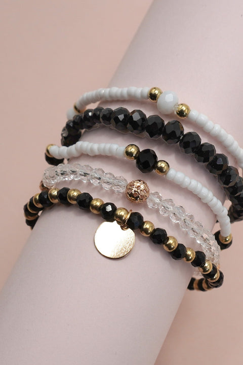 MULTILAYER BEADED CHAIN DISC CHARM BRACELET | 40B5160