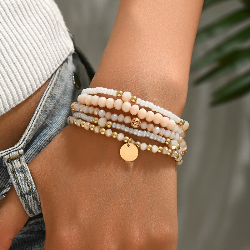 MULTILAYER BEADED CHAIN DISC CHARM BRACELET | 40B5160