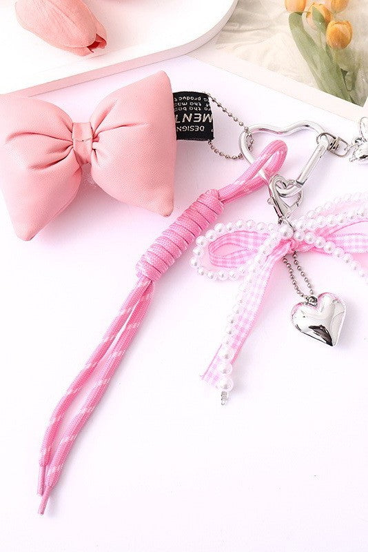 TRENDING PUFFY BOW ROPE PEARL BAG CHARM KEYCHAIN | 40KC158