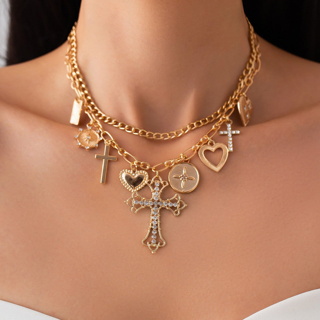 CHARM NECKLACE-MULTI CROSS CHARMS LAYERED NECKLACE | 40NK9477