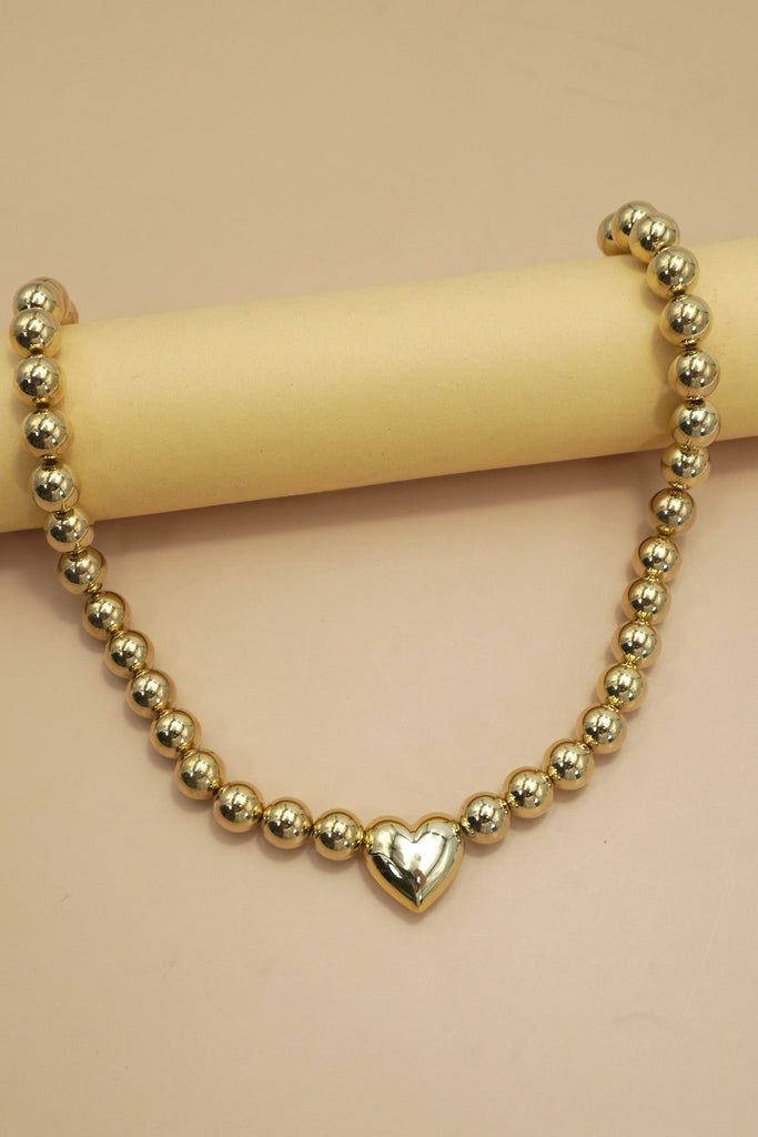 PUFFY HEART BALL CHAIN NECKLACE | 40NK9484
