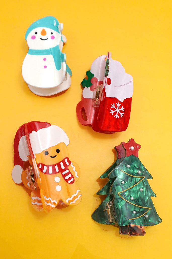 CHRISTMAS TREE SANTA SNOWMAN HAIR CLAW CLIPS | 40H939