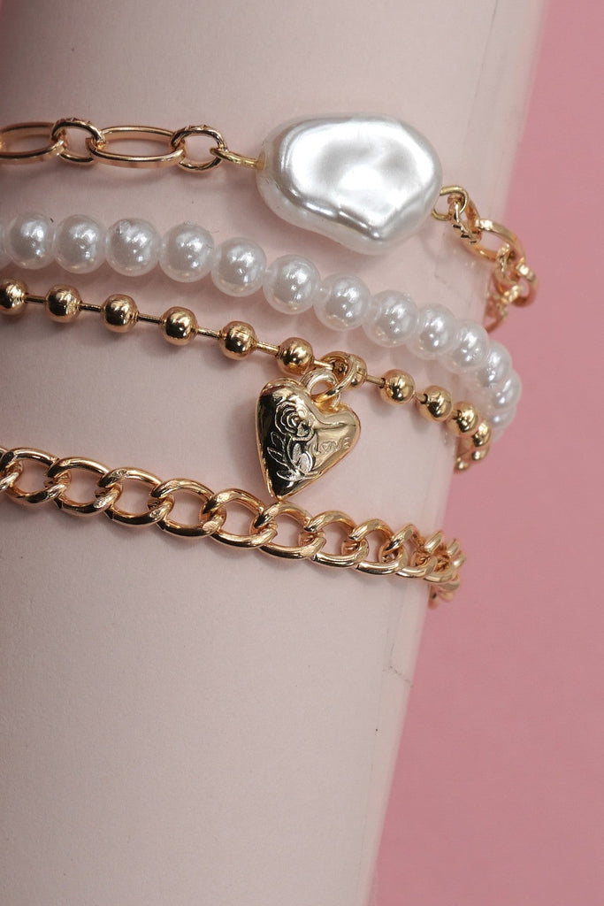 HEART PEARL LINK MULTI SET BRACELETS | 40B5163