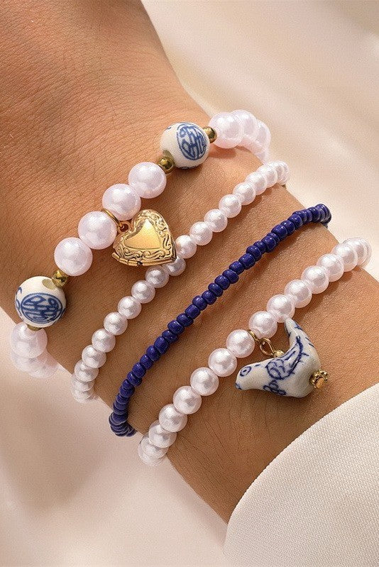 BLUE CERAMIC PORCELAIN BOW MULTI LAYER BRACELET | 40B5164