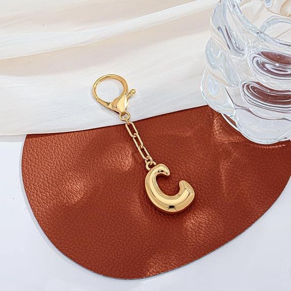 Bubble Letter Monogram Bag Charm Key Chain | 40KC161