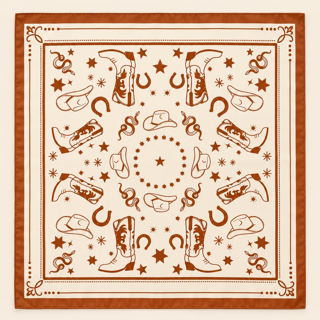 Western Motif Boot & Snake Square Bandana Scarf | 40SC738