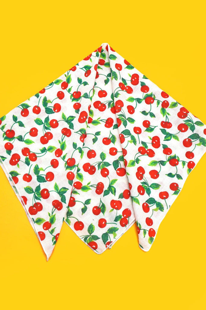 COTTON CHERRY PRINT SILKY FEELING BANDANA SCARF | 40SC646