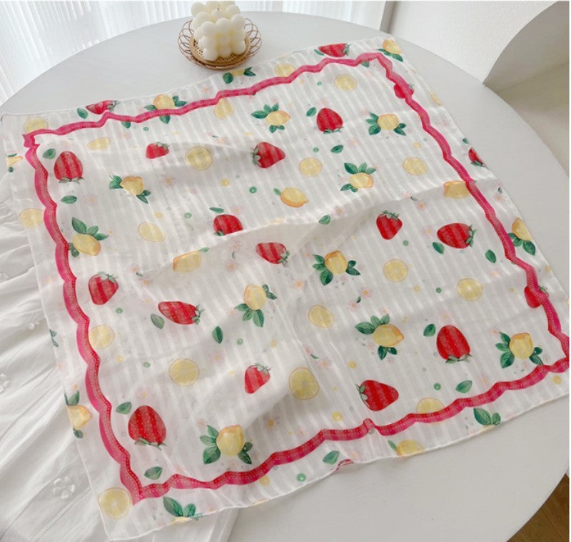 STRAWBERRY PRINT SILKY FEELING BANDANA SCARF | 40SC650