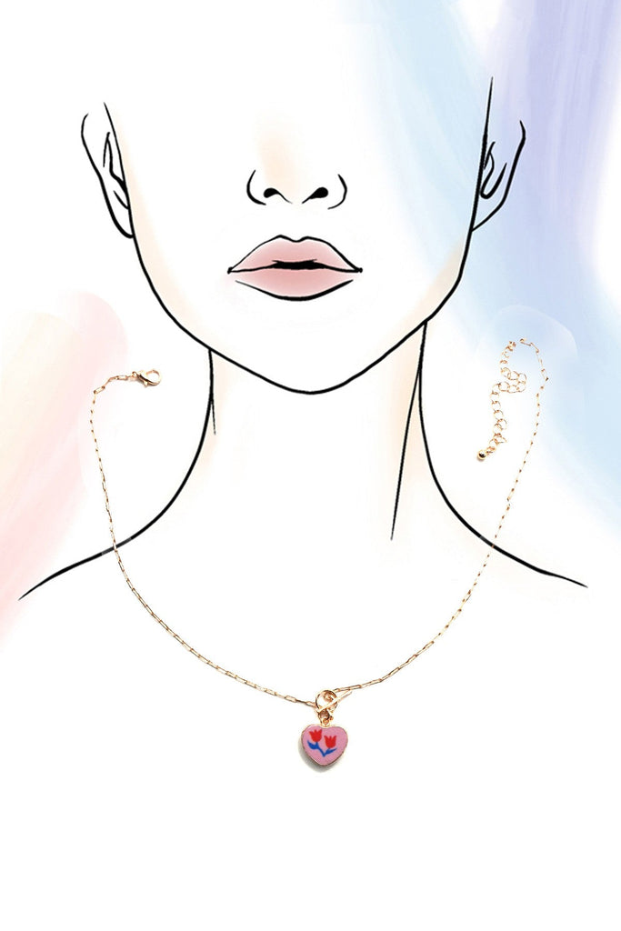 PORCELAIN FLOWER HEART CHARM TOGGLE NECKLACE | 80N91839