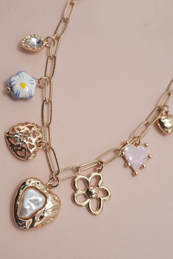 CHARM NECKLACE-PORCELAIN HEART FLOWER CHARM | 80N91802