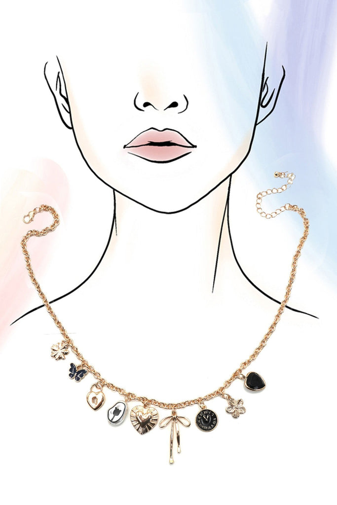 CHARM NECKLACE-HEART CLOCK BOW LOCK CHARMS | 80N91815