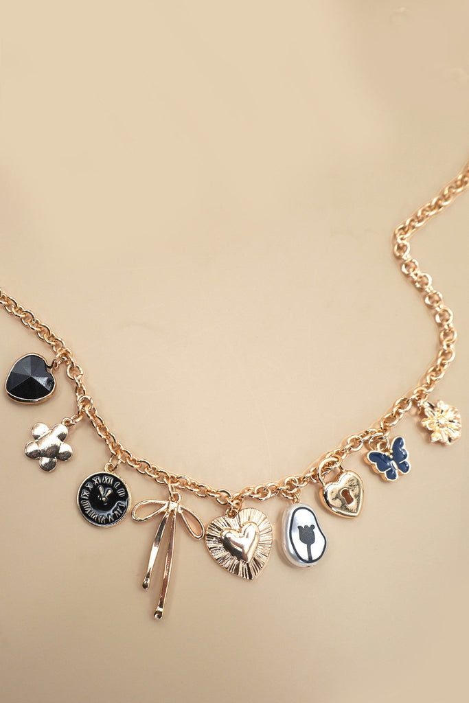 CHARM NECKLACE-HEART CLOCK BOW LOCK CHARMS | 80N91815
