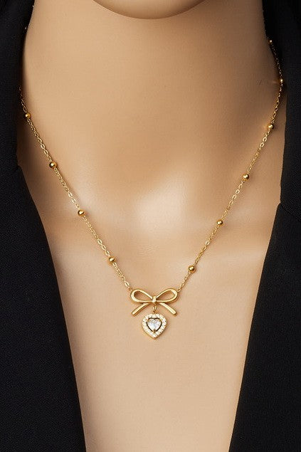 18K STAINLESS STEEL TARNISH FREE BOW NECKLACE | 40NK9507