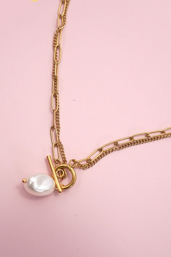 18K STAINLESS STEEL TARNISH FREE PEARL NECKLACE | 40NK9517