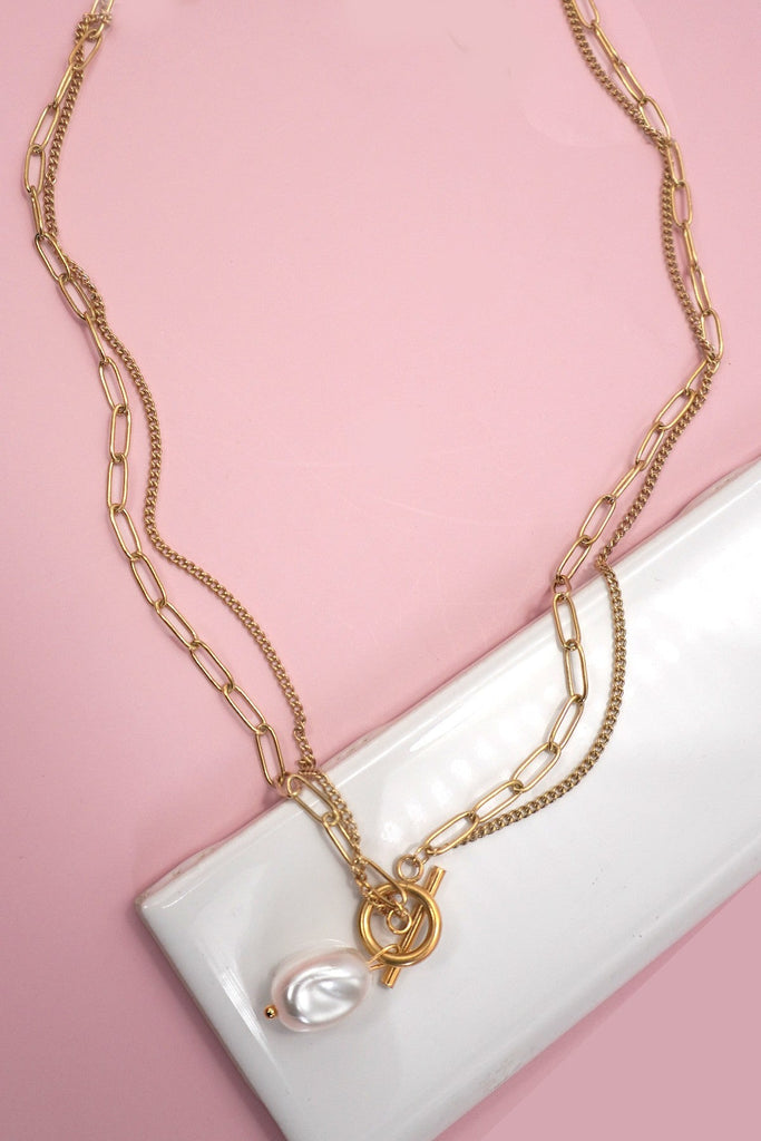 18K STAINLESS STEEL TARNISH FREE PEARL NECKLACE | 40NK9517