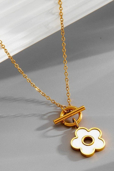 [韓国人気ジュエリー] nff crimson token necklace STAINLESS STEEL TARNISHFREE FLOWER TOGGLE NECKLACE | 40NK952