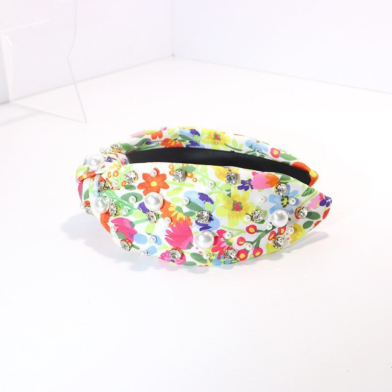 FLORAL TOILE PATTERN PEARL HAIR BAND HEADBAND | 40HB177