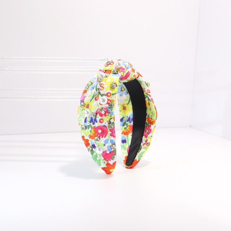 FLORAL TOILE PATTERN PEARL HAIR BAND HEADBAND | 40HB177