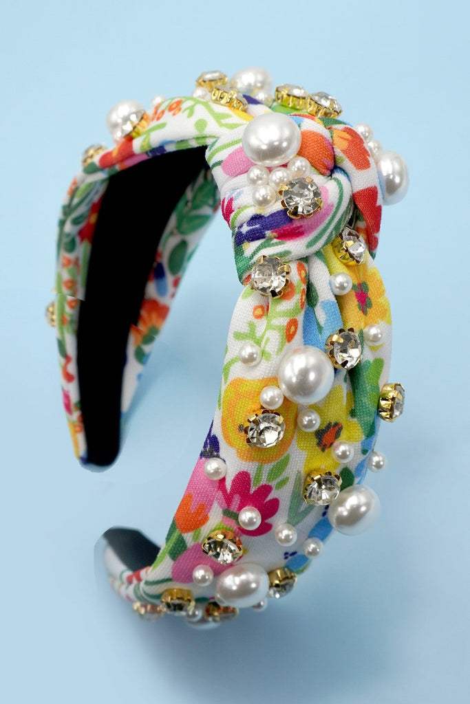 FLORAL TOILE PATTERN PEARL HAIR BAND HEADBAND | 40HB177