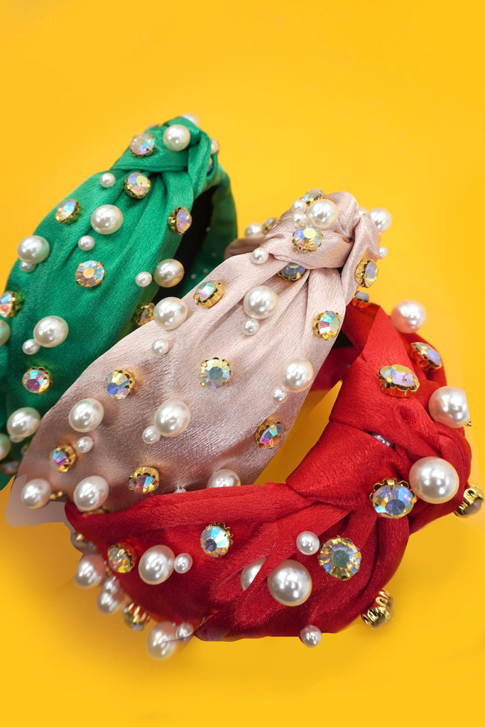 CHRISTMAS RHINESTONE PEARL BEAD HAIR BAND HEADBAND | 40HB180