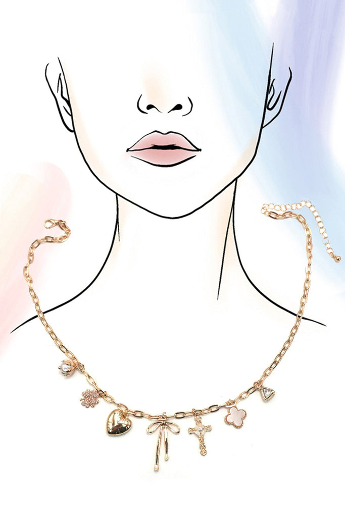 CHARM NECKLACE-CLOVER HEART BOW CROSS | 80N91980