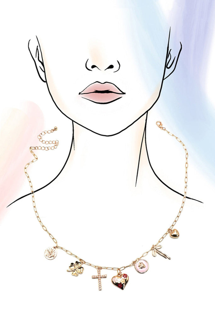 CHARM NECKLACE-CROSS CLOVER HEART BOW | 80N91979