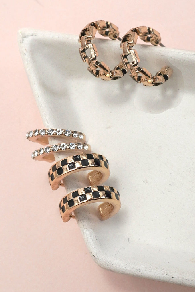 BAGUETTE STONE DOUBLE HOOP HUGGIE TRIO EARRINGS | 80E6906