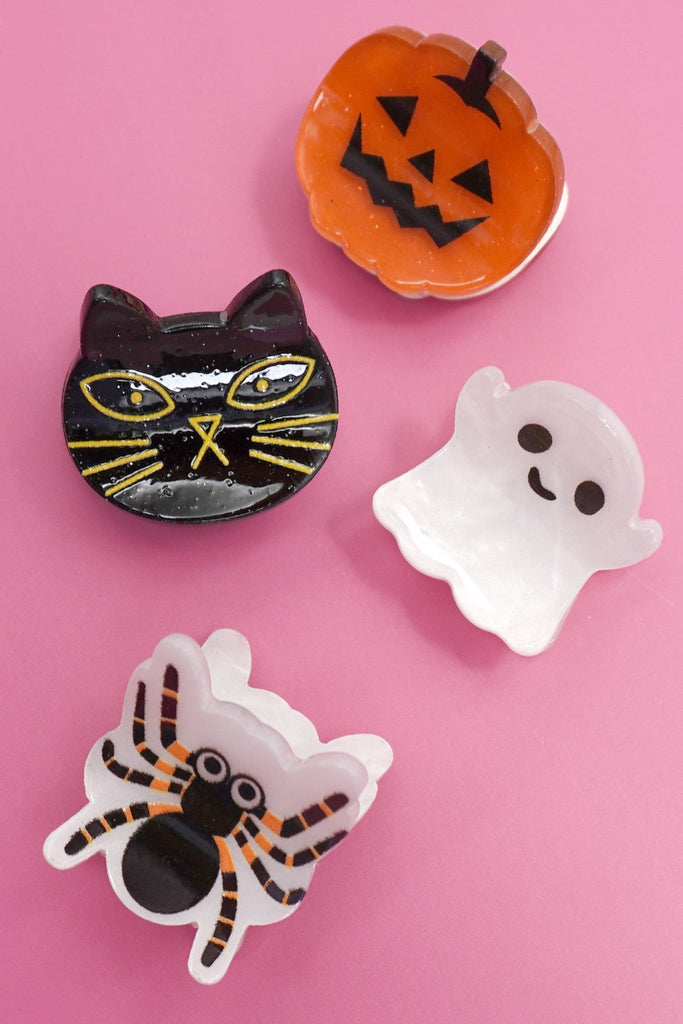 HALLOWEEN PUMPKIN GHOST SET OF 4 HAIR CLAW CLIPS | 40H973