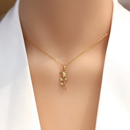 18K STAINLESS STEEL TARNISH FREE ROSE NECKLACE | 40NK9529