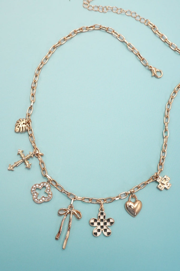 CHARM NECKLACE-CLOVER BOW CHECKER FLOWER HEART | 80N91987