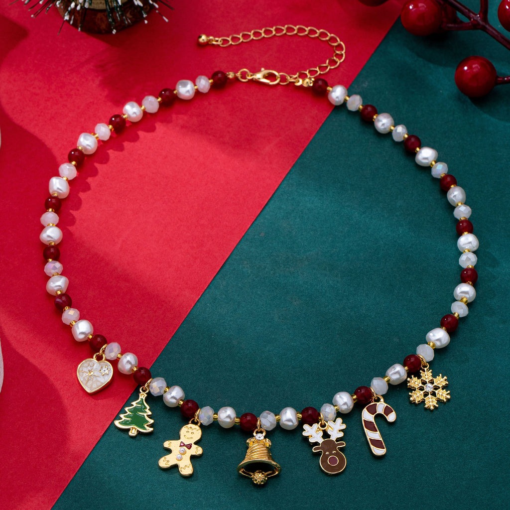Holiday Christmas Charm Faux Pearl & Bead Necklace| 80N93907