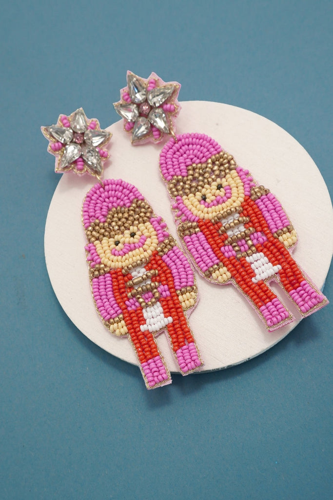 CHRISTMAS HOLIDAY NUTCRACKER BEADED EARRINGS | 91E2570