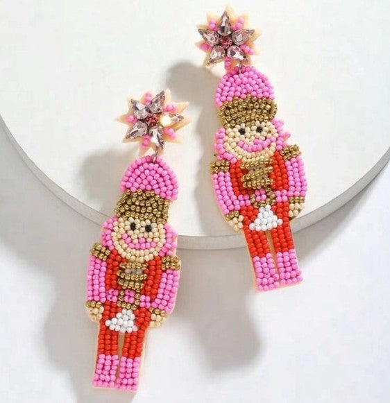 CHRISTMAS HOLIDAY NUTCRACKER BEADED EARRINGS | 91E2570
