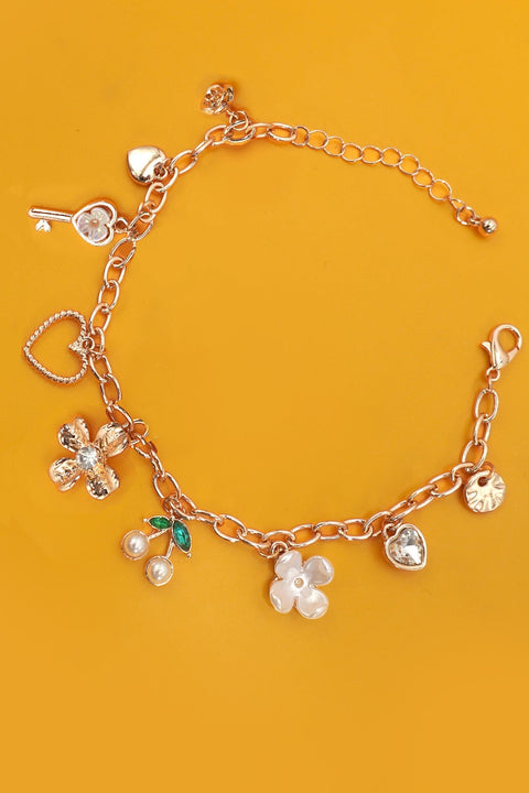 CHARM BRACELET-FLORAL CHERRY HEART BOW KEY | 80B1348