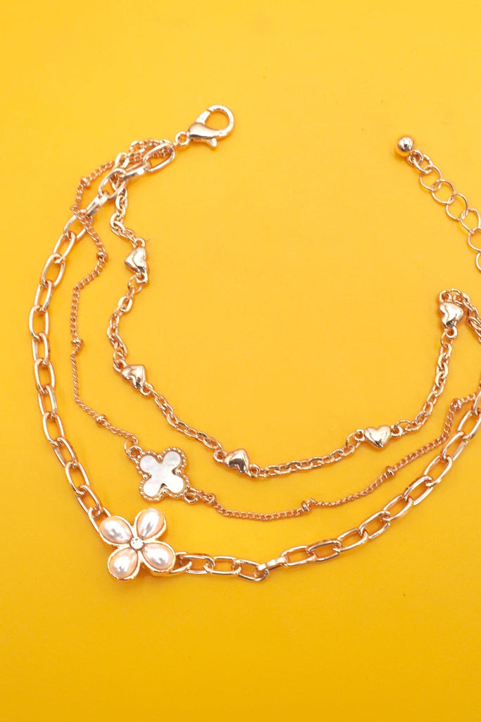 CHARM BRACELET-MULTILAYER FLORAL PEARL CROSS | 80B1352