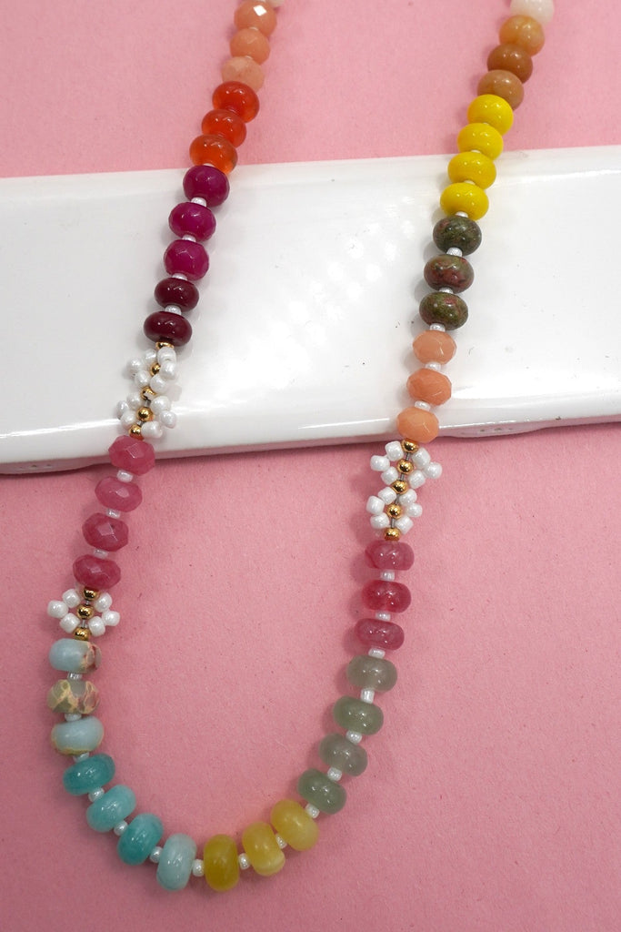 NATURAL STONE AGATE GLASS STAINLESS STEEL NECKLACE |80N92044