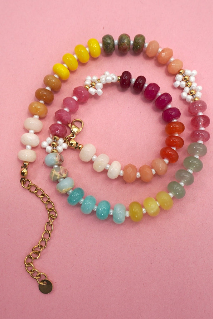 NATURAL STONE AGATE GLASS STAINLESS STEEL NECKLACE |80N92044