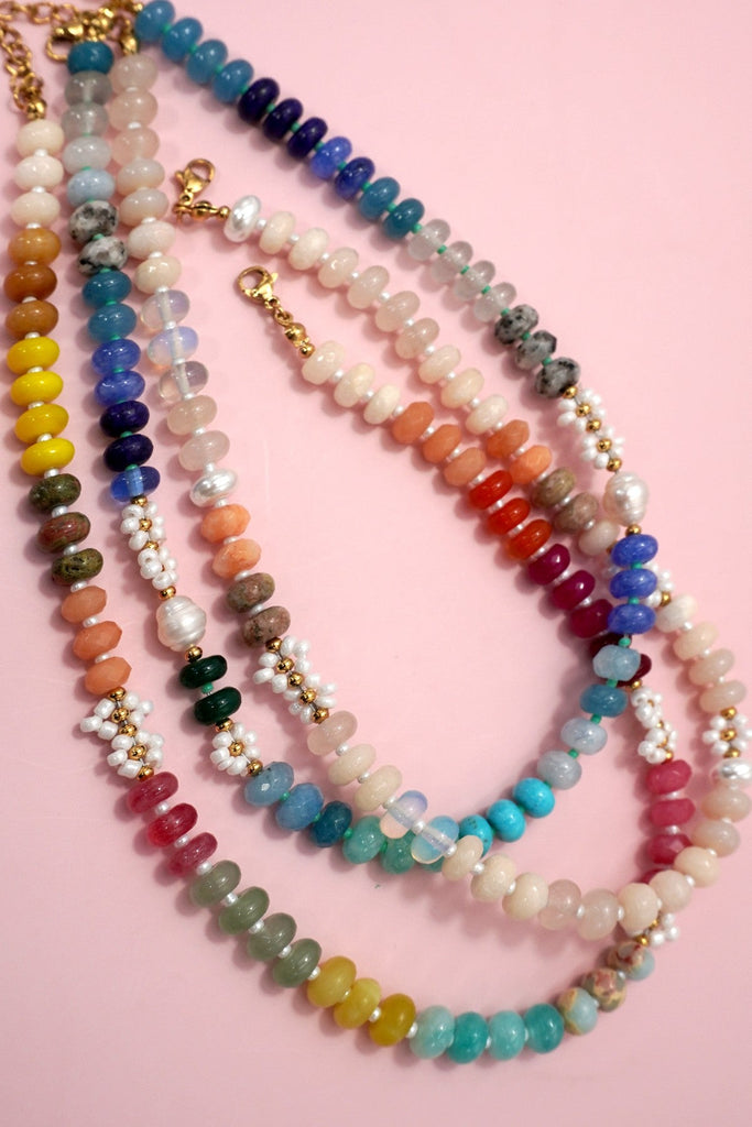 NATURAL STONE AGATE GLASS STAINLESS STEEL NECKLACE |80N92044
